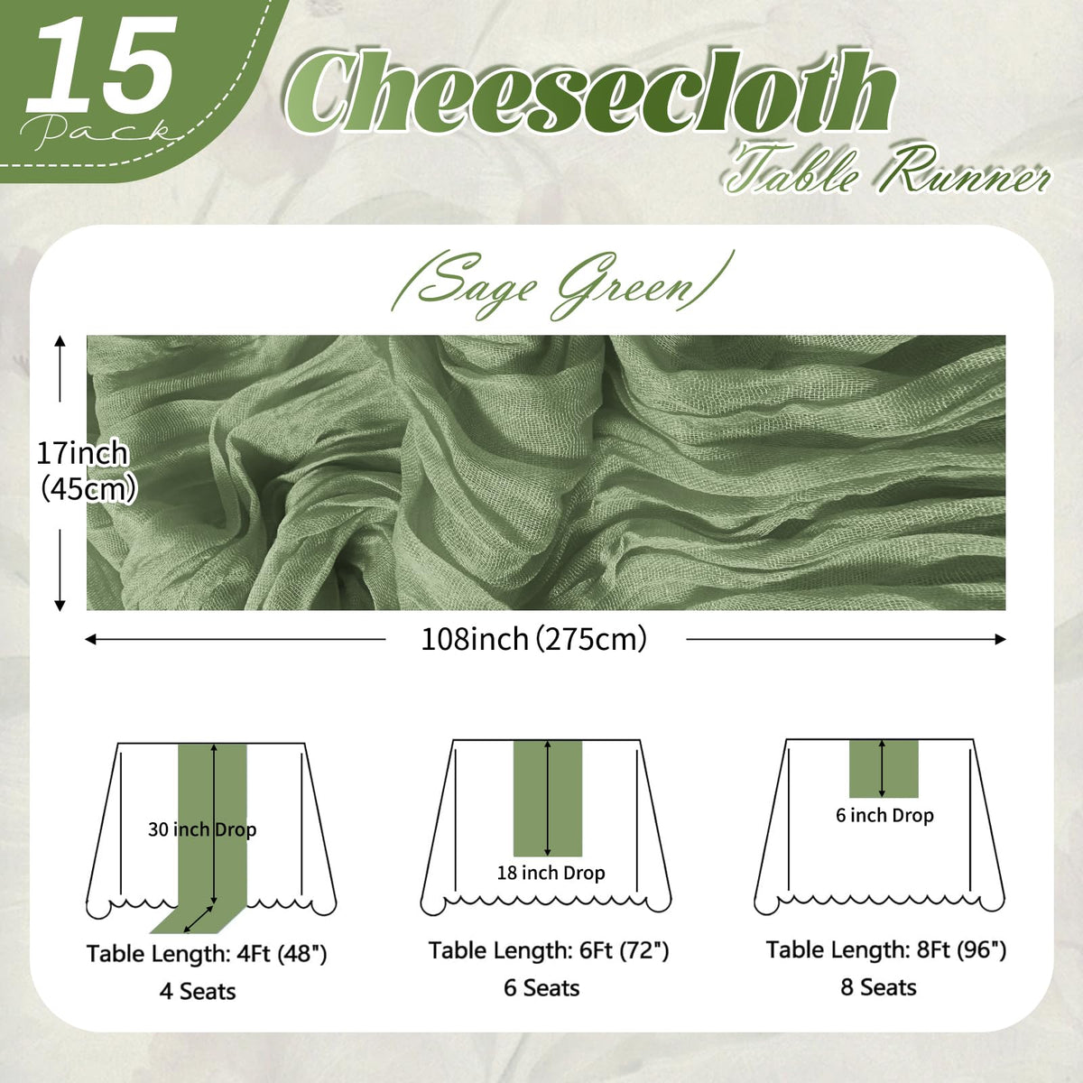 Yorcari sage green cheesecloth wedding table runner adds translucent romance