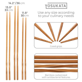 YOSUKATA chopsticks set with 13, 14.2, and 11.8 inch lengths for versatile handling