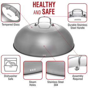 YOSUKATA wok lid with tempered glass insert lets you watch progress safely.