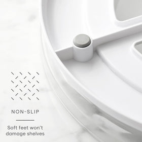 YouCopia FridgeView with non-slip feet protects shelves while you spin.
