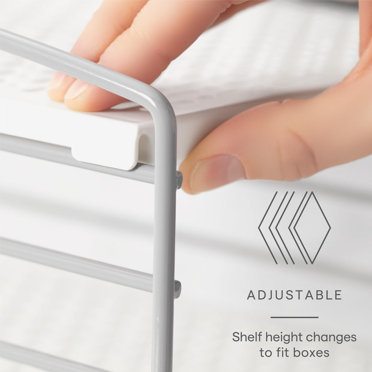 YouCopia UpSpace adjustable shelves allow fitting oversized boxes neatly in your cabinet.