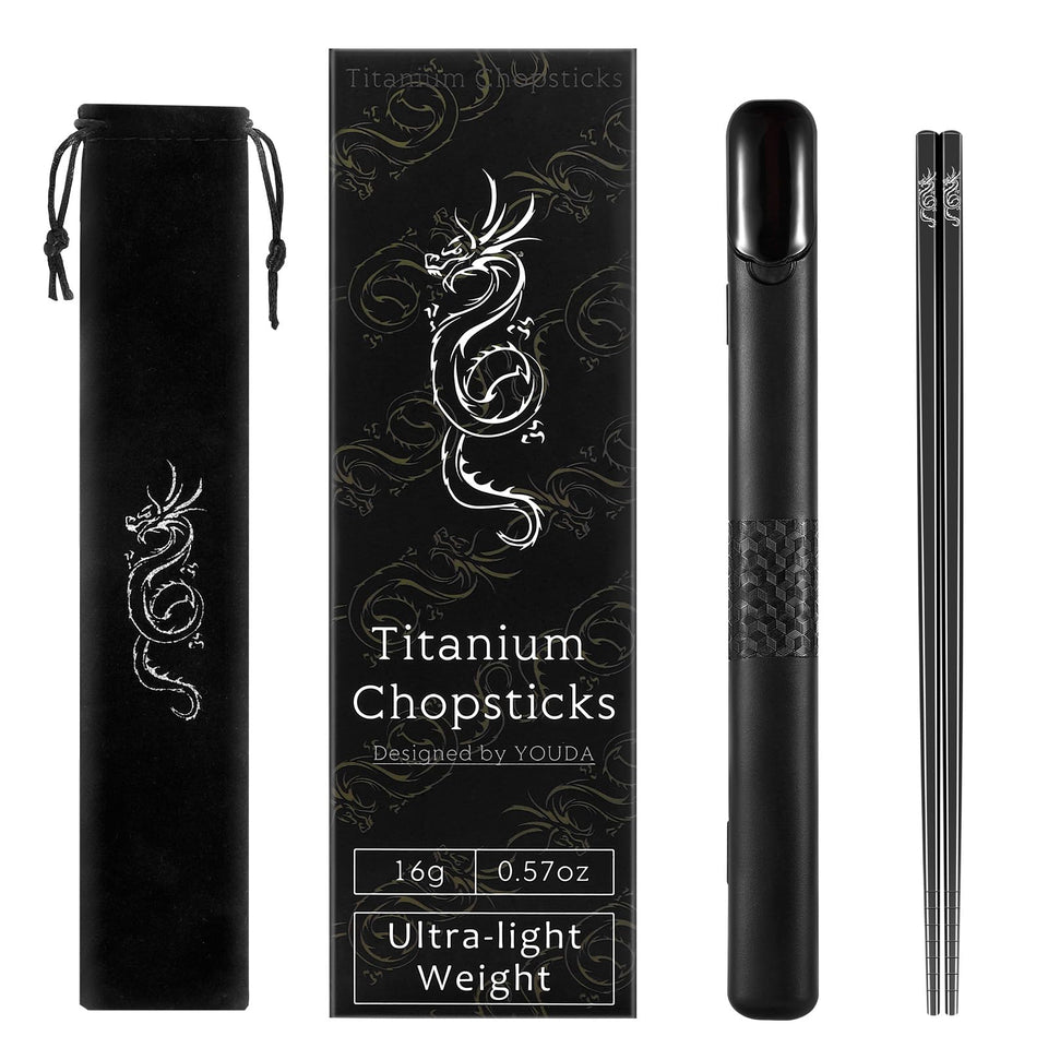 Youda titanium chopsticks with Loong pattern, ultra-light for travel meals.