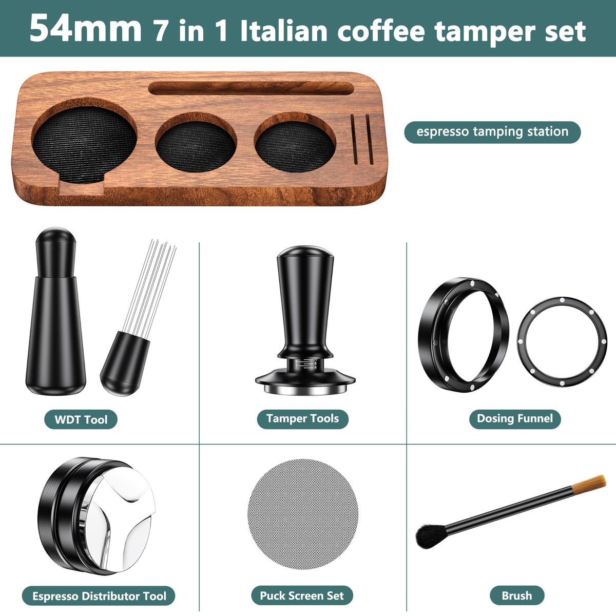YOZYU espresso tamping station with natural wood finish supports a clean, organized home setup.
