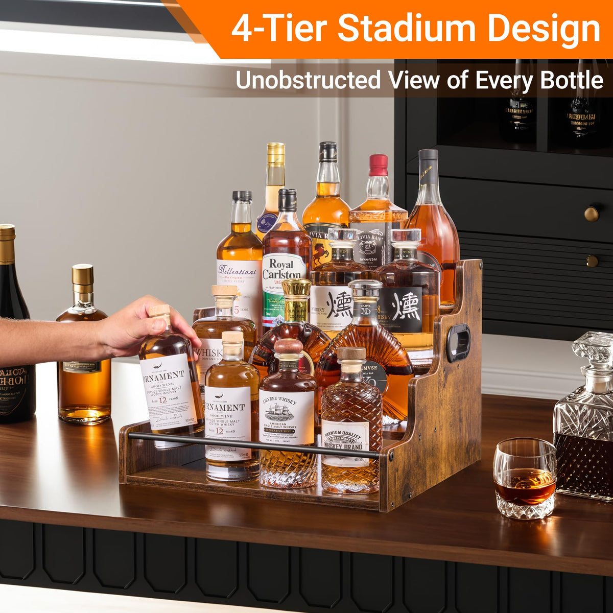 YQBRAO rustic wood bar shelves add rustic charm to any kitchen or home bar