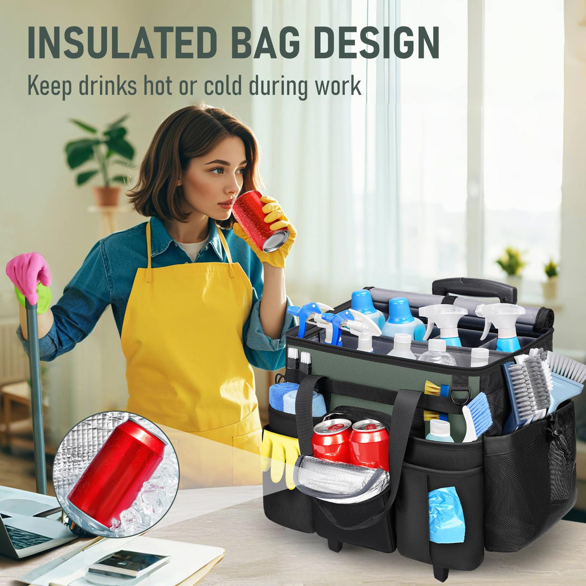 Ytonet caddy featuring insulated compartment for beverages and snacks