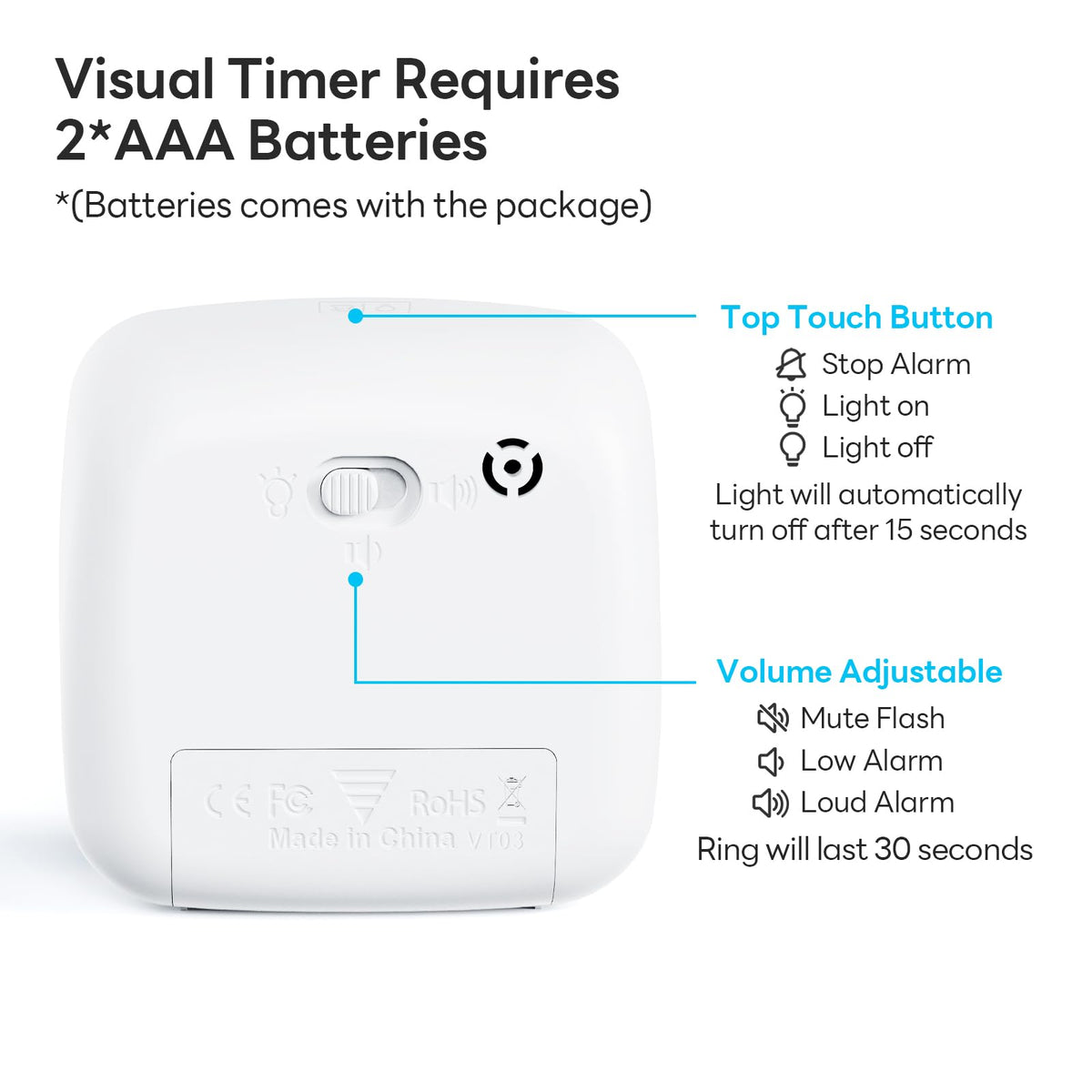 Yunbaoit visual timer provides three alarm modes for different environments.