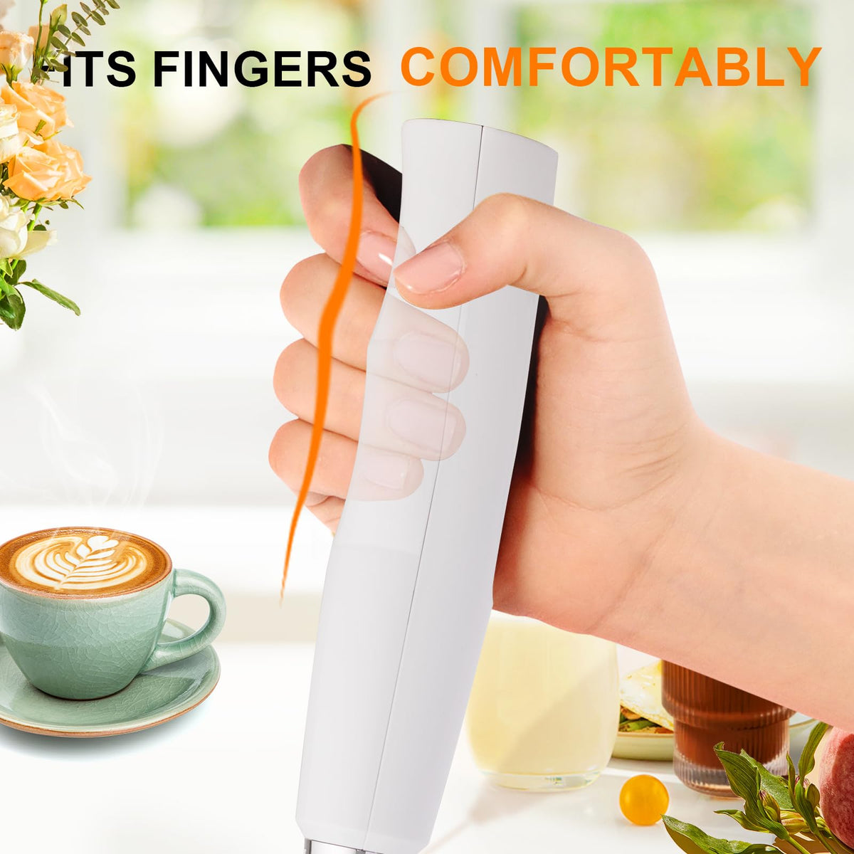 YUSWKO frother battery indicator shows low to full.
