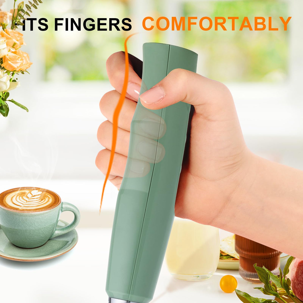 YUSWKO Granite Green milk frother hook head handles powders and mix ins smoothly for smoothies and hot chocolate