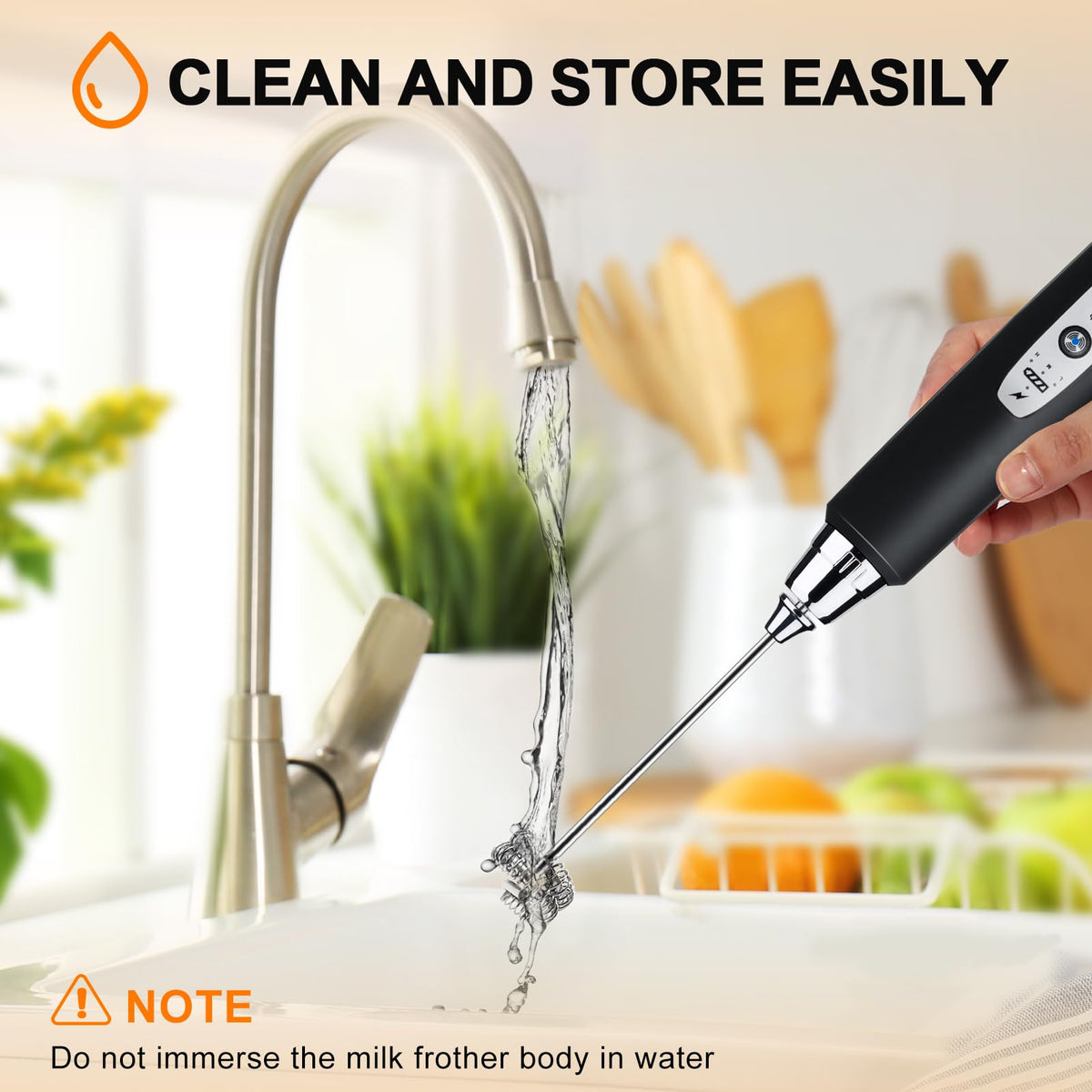 YUSWKO stand keeps the frother upright for tidy countertops