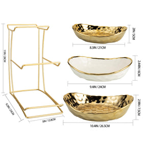 YYW 3-tier fruit bowl on counter displaying fruits and snacks.