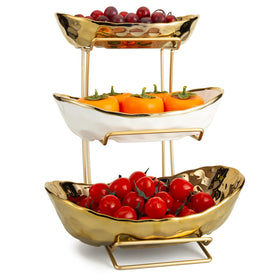 YYW 3-tier fruit bowl stand in white gold finish, ideal for counter organization.