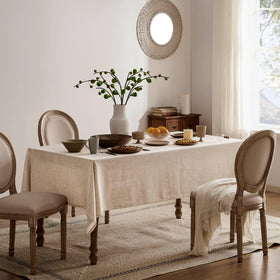 YZJZEDS linen tablecloth closeup shows textured weave and cotton blend.