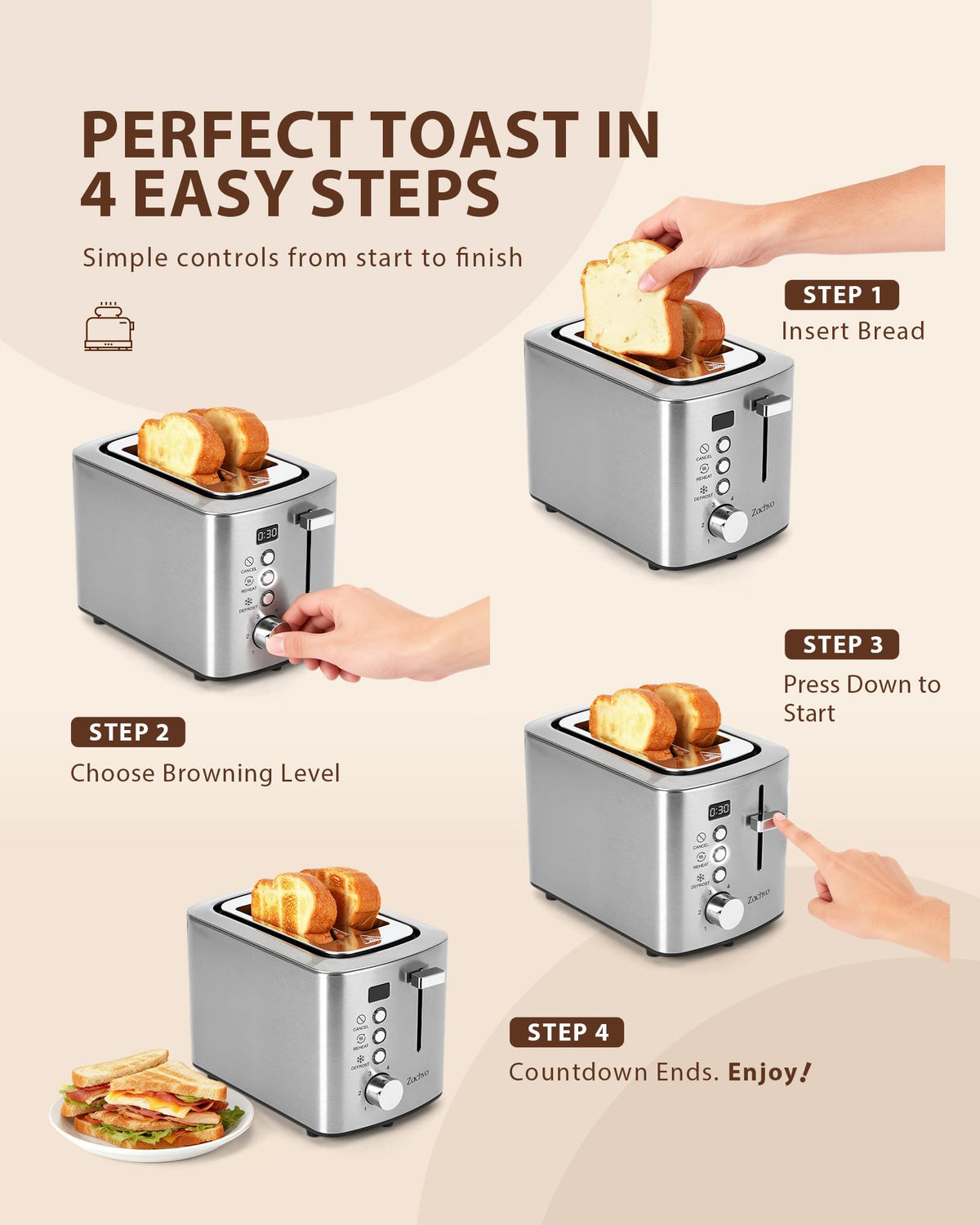 Compact countertop design of ZACHVO toaster for small kitchens