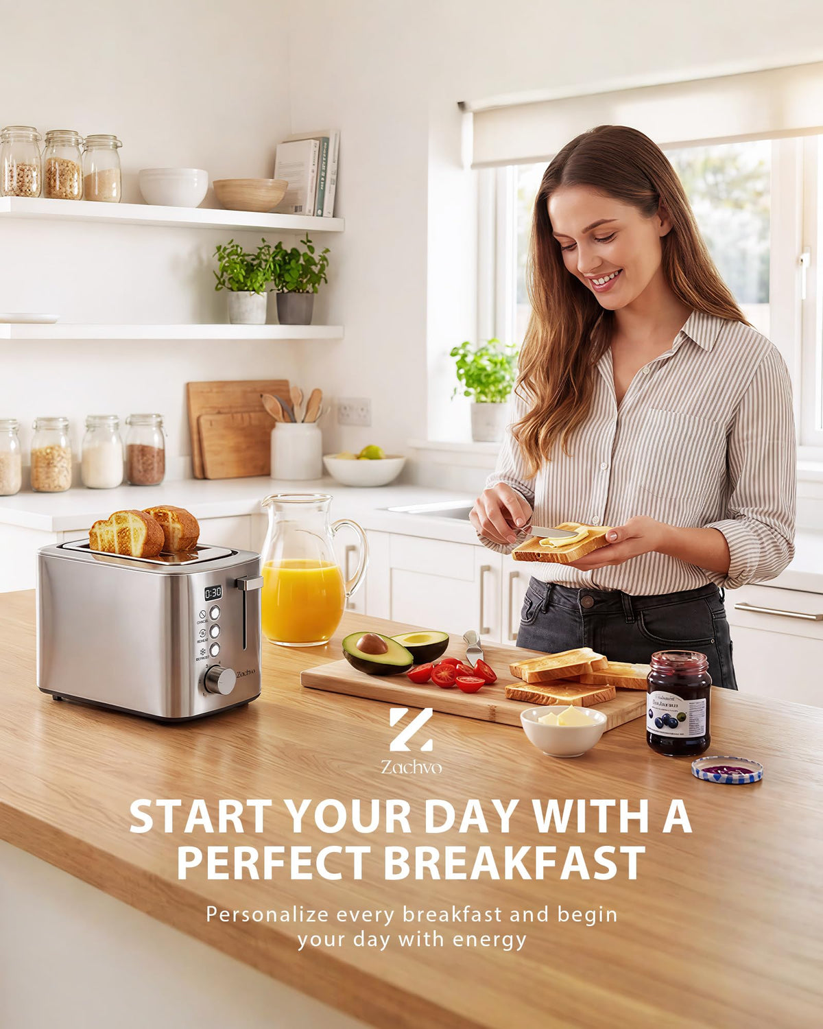 Stainless steel body of ZACHVO 2-Slice Toaster for modern durability