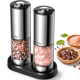 Zadelar rechargeable grinder with storage base and LED display for precise seasoning at a glance