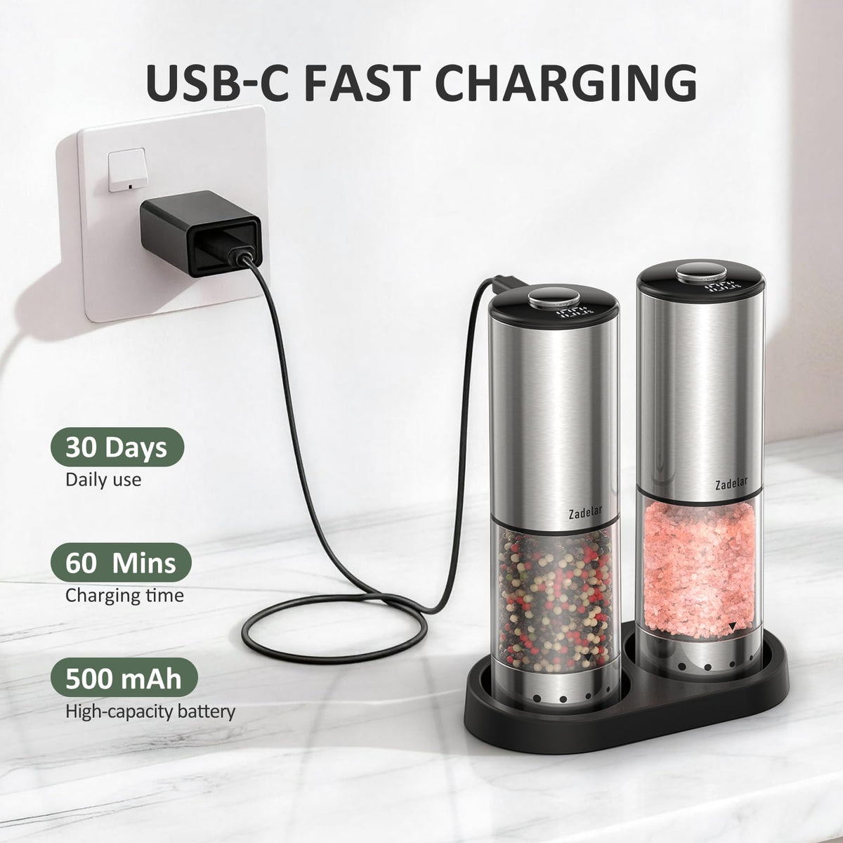 Zadelar USB-C fast charging keeps the set ready for daily use