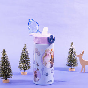 Zak Designs Disney Frozen 14oz bottle with spout open for easy sipping.
