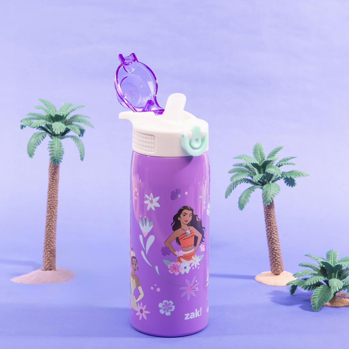Zak Designs Disney Princess Sage bottle spout action showing easy sipping