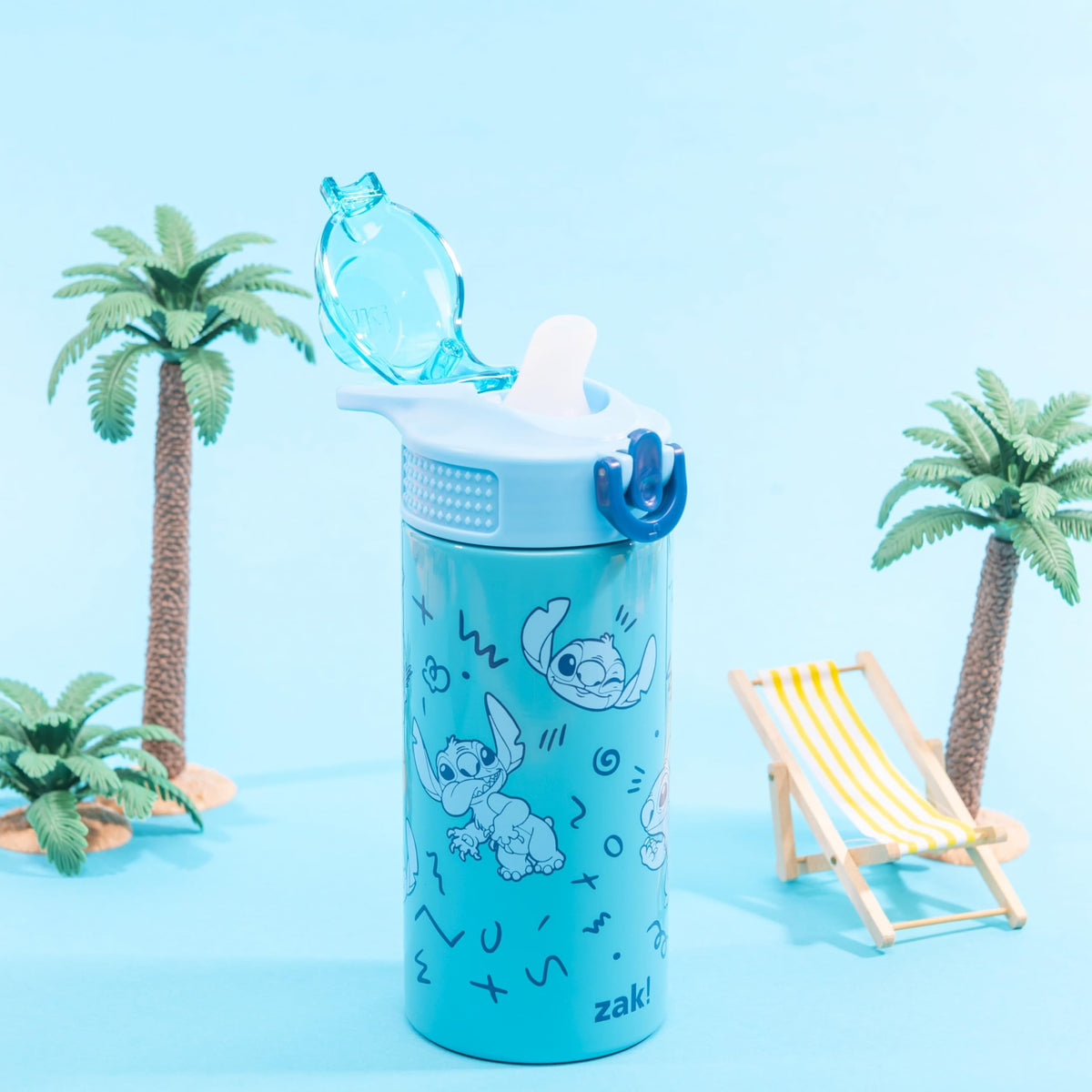 Zak Designs Stitch bottle with spout open for easy one-handed sipping
