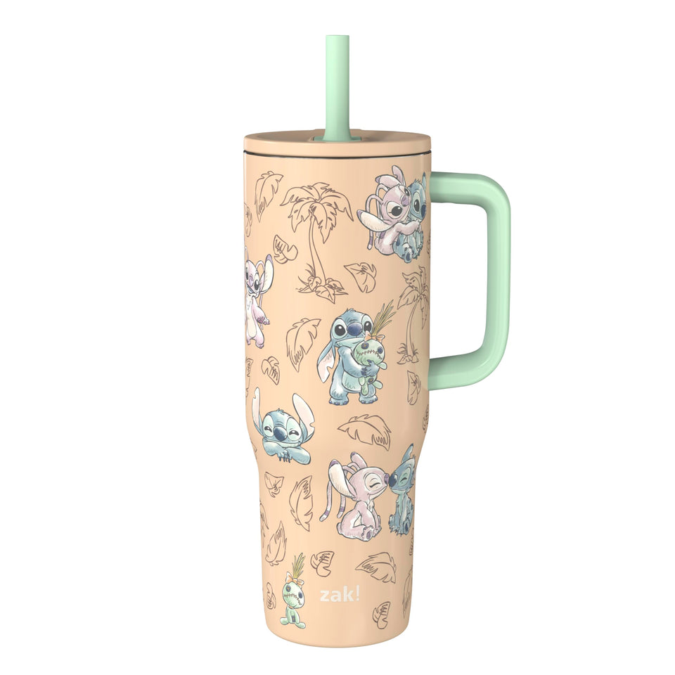 Zak Designs Disney Sutton Travel Tumbler stainless steel body keeps drinks cold on the go.