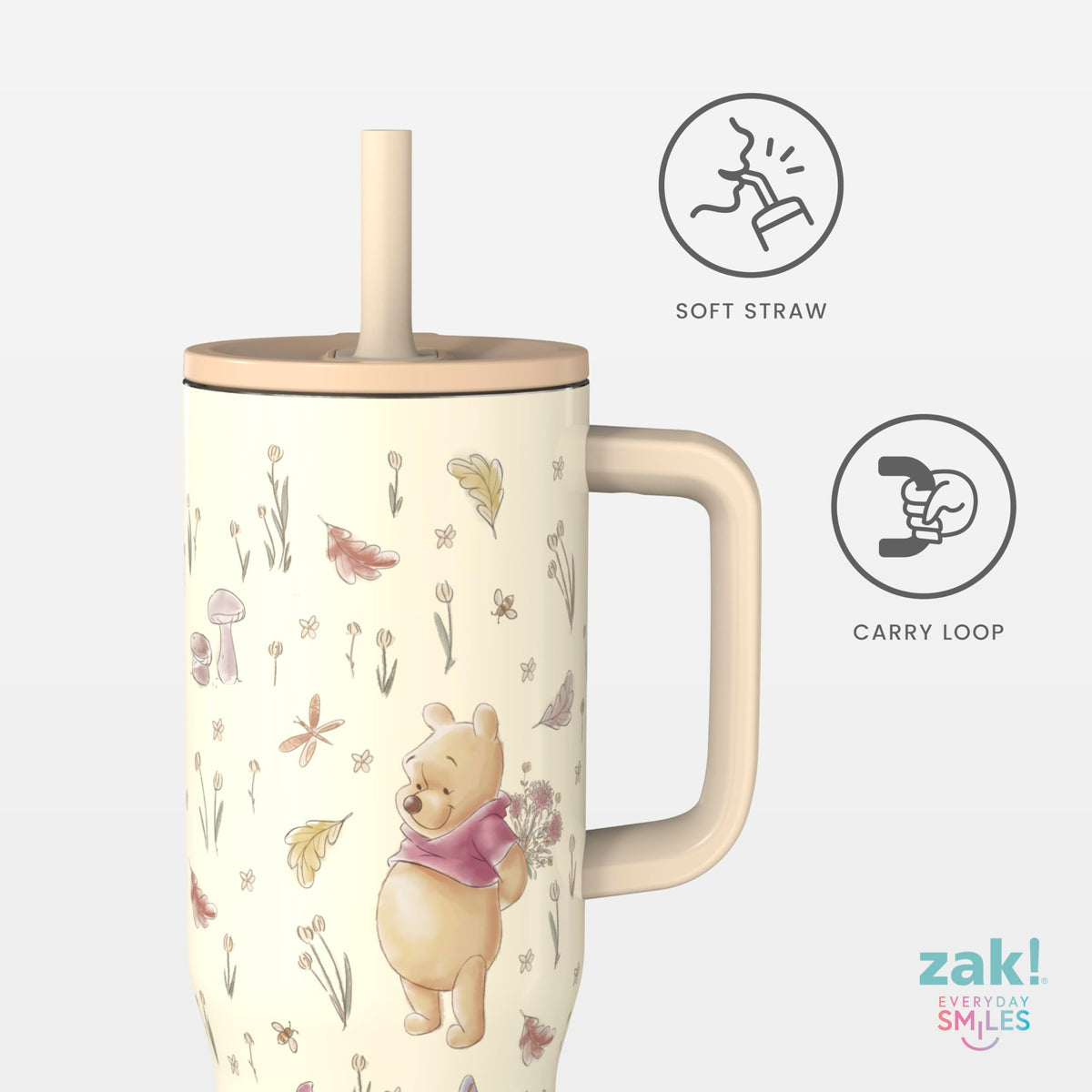 Zak Designs Winnie the Pooh Sutton tumbler silicone straw, comfortable sipping and spill prevention