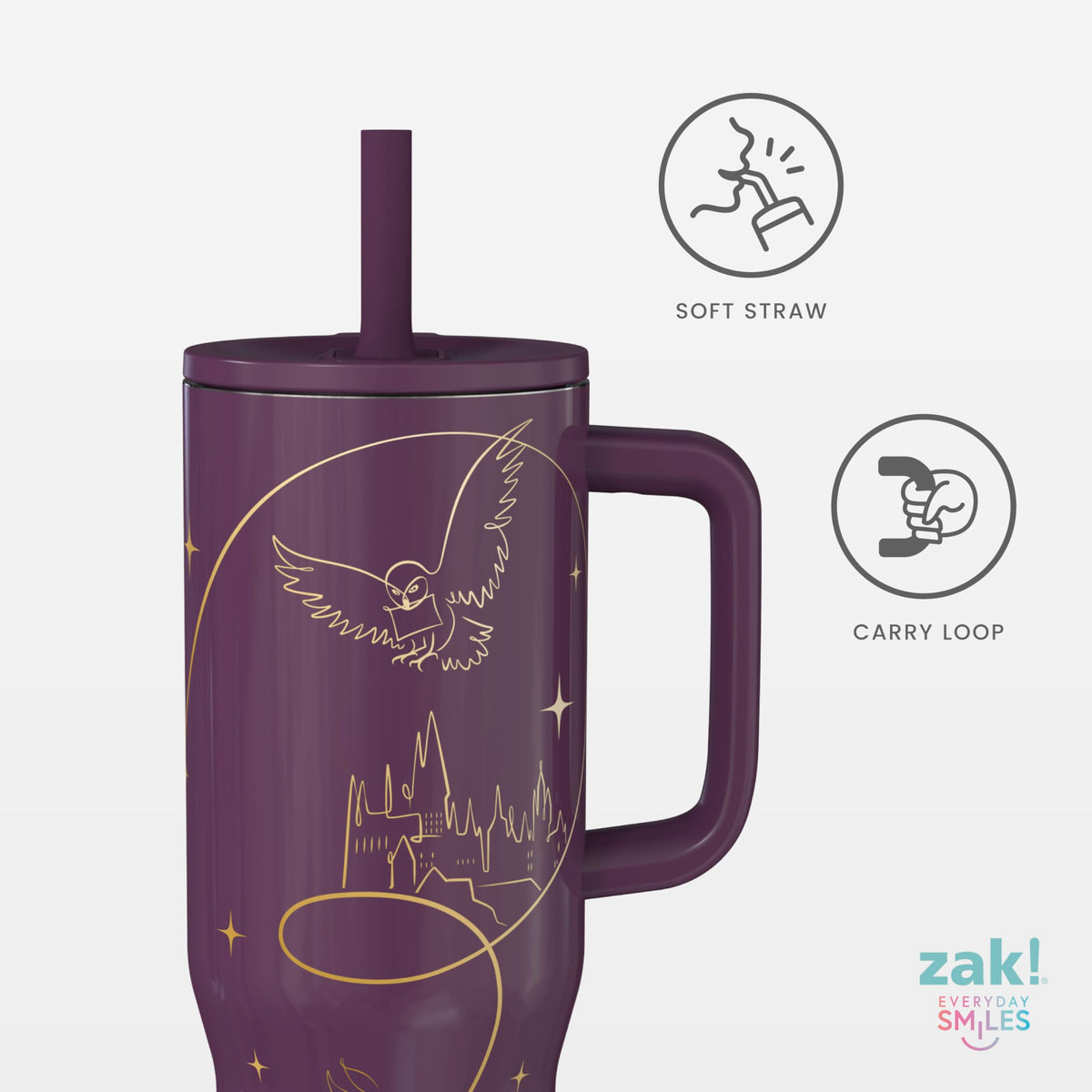 Silicone straw detail enables comfortable sipping and simple cleaning.
