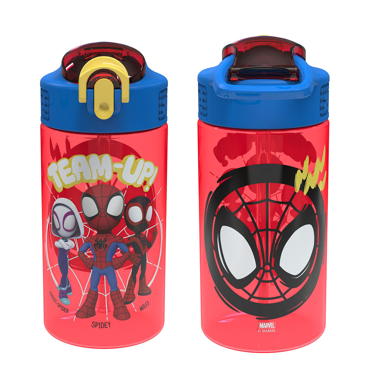 Zak Designs Spider-Man bottle front view with two 16 oz bottles for daily hydration