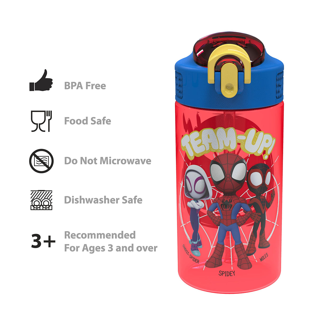 Zak Designs Spider-Man bottle removable straw facilitates thorough cleaning