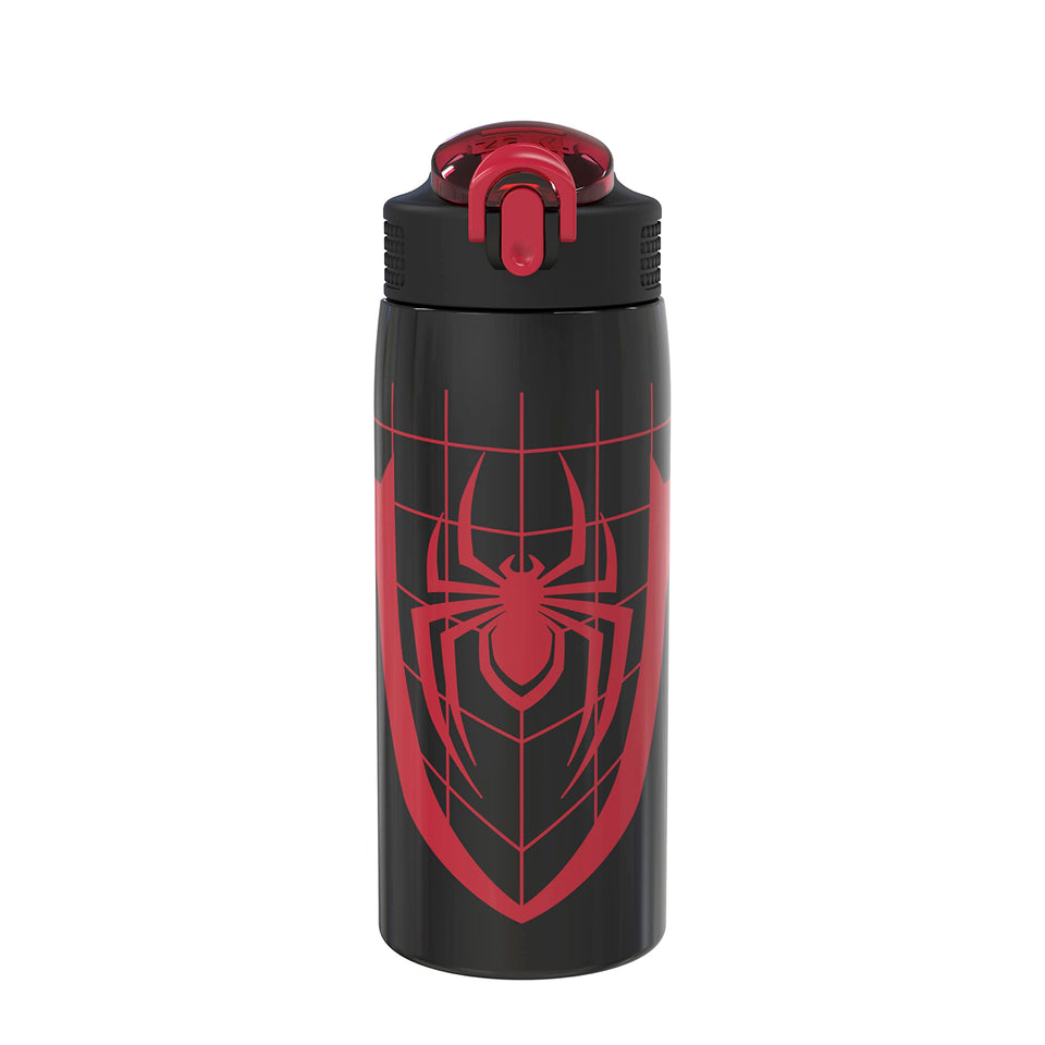 Zak Designs Marvel Spider-Man water bottle hero shot showcases Miles Morales artwork for on-the-go hydration.