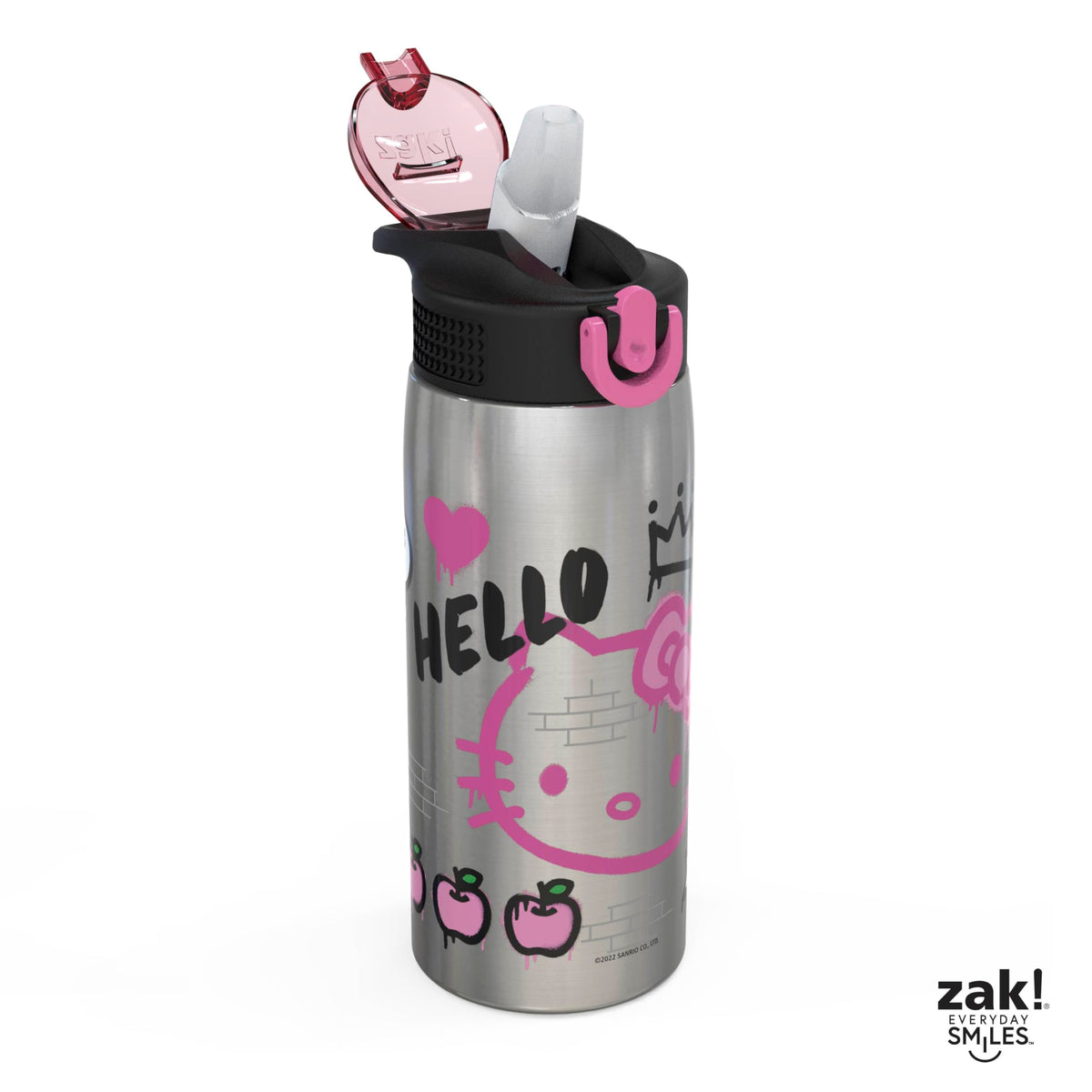 Leak-proof lid on Hello Kitty bottle prevents spills during travel.