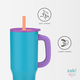 Zak Designs Sutton travel tumbler with wide carry handle for grip.