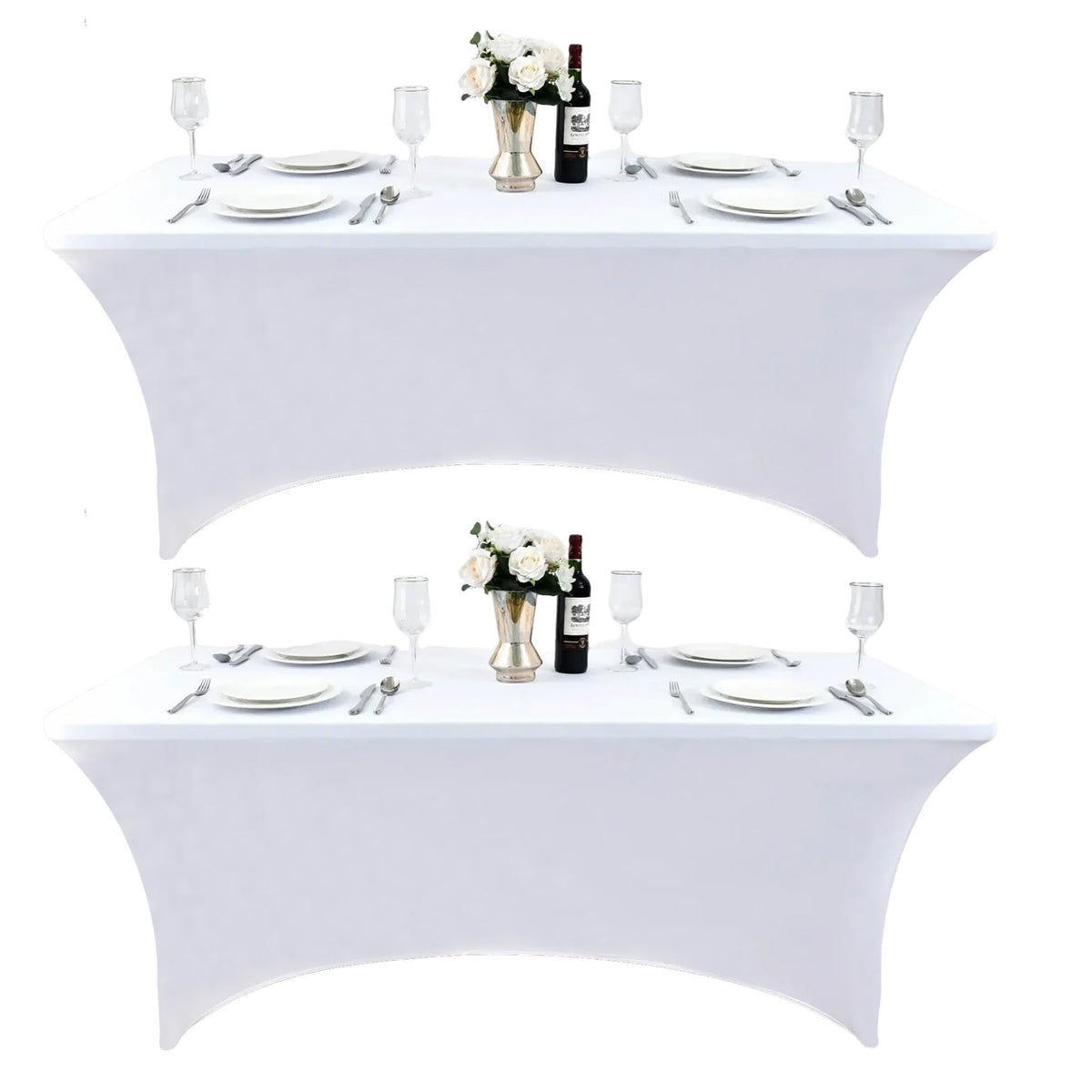 ZarzaaSik 8ft white spandex table cover fitted on folding table for a neat display