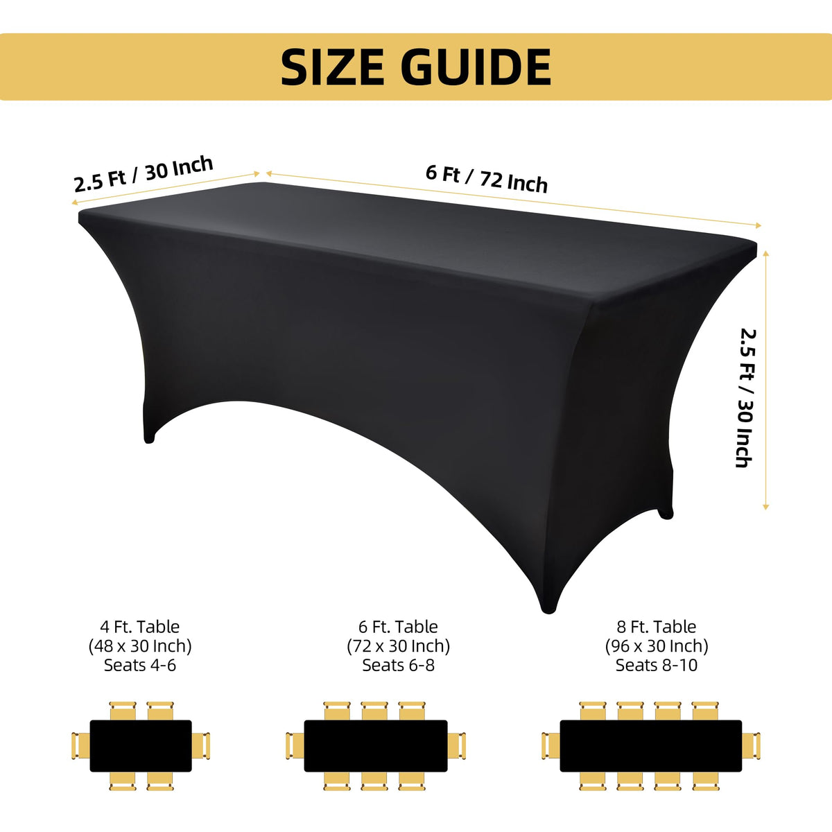Tight-fit hemline on a 6ft rectangle table for a clean edge