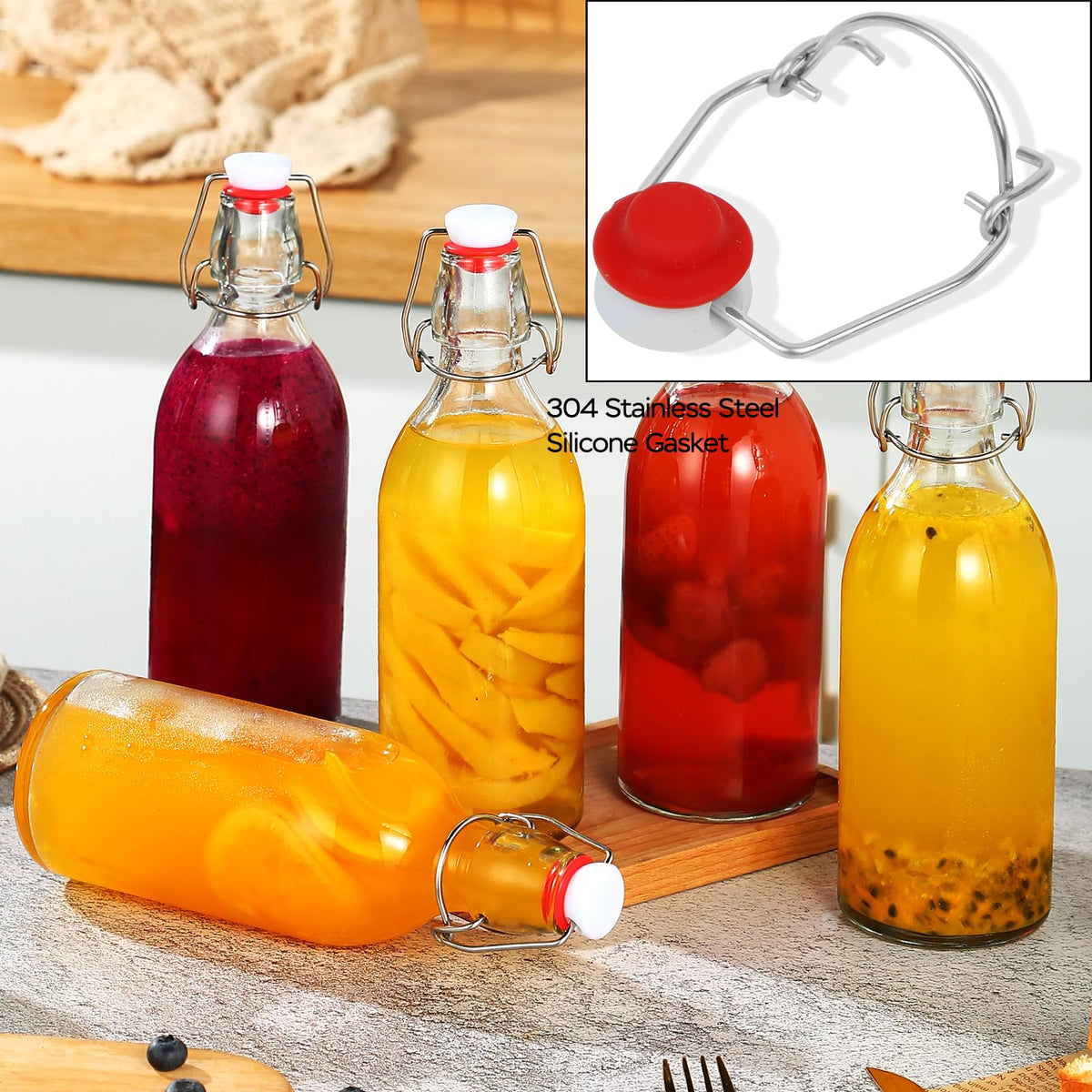 ZEBEIYU glass bottle with removable cap, dishwasher-safe cleaning