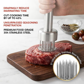 Zen MD Supplies tenderizer in use on chicken for quick prep