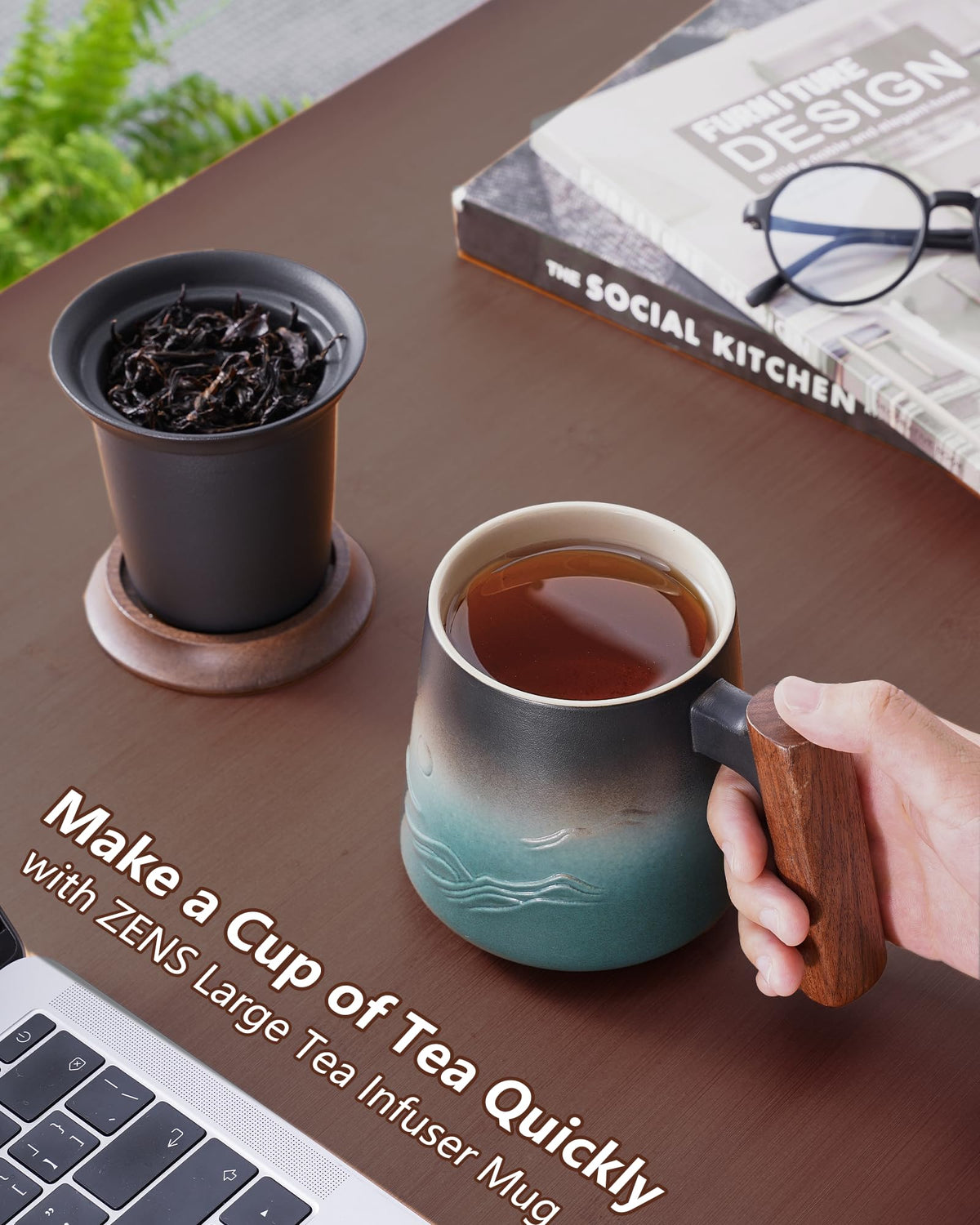 ZENS 3-in-1 mug for brewing, steeping, and enjoying tea seamlessly.