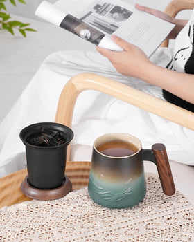 ZENS blue gradient matte glaze with mountain motif enhances tea moments.