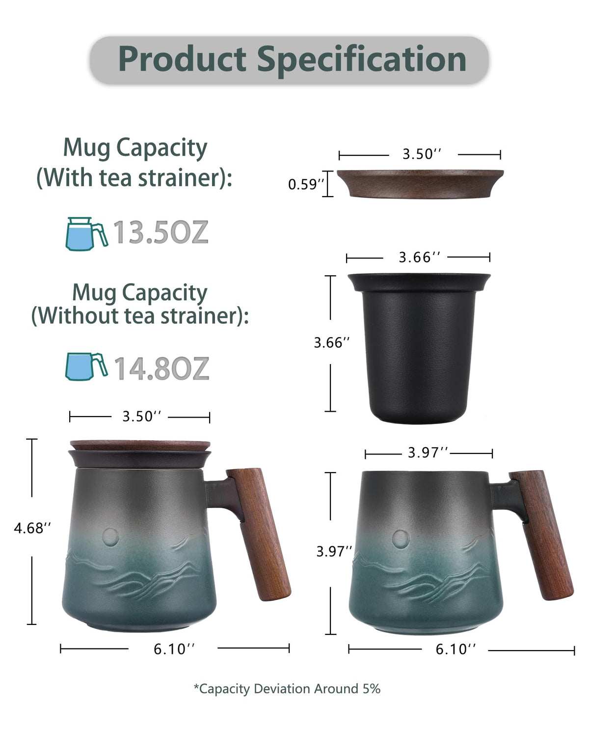 ZENS deep-infusion mug accommodates large leaf teas like oolong for full flavor.