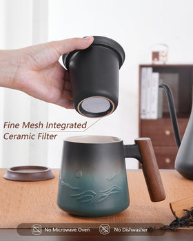 ZENS tea infuser mug with deep basket for larger leaf teas ready to brew.