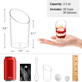 Zezzxu clear tasting spoons accompany cups for easy sampling.
