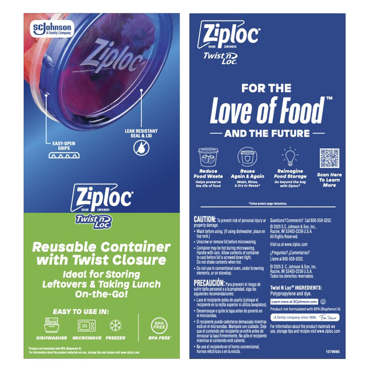 Ziploc Twist 'n Loc clear bodies let you see contents at a glance.