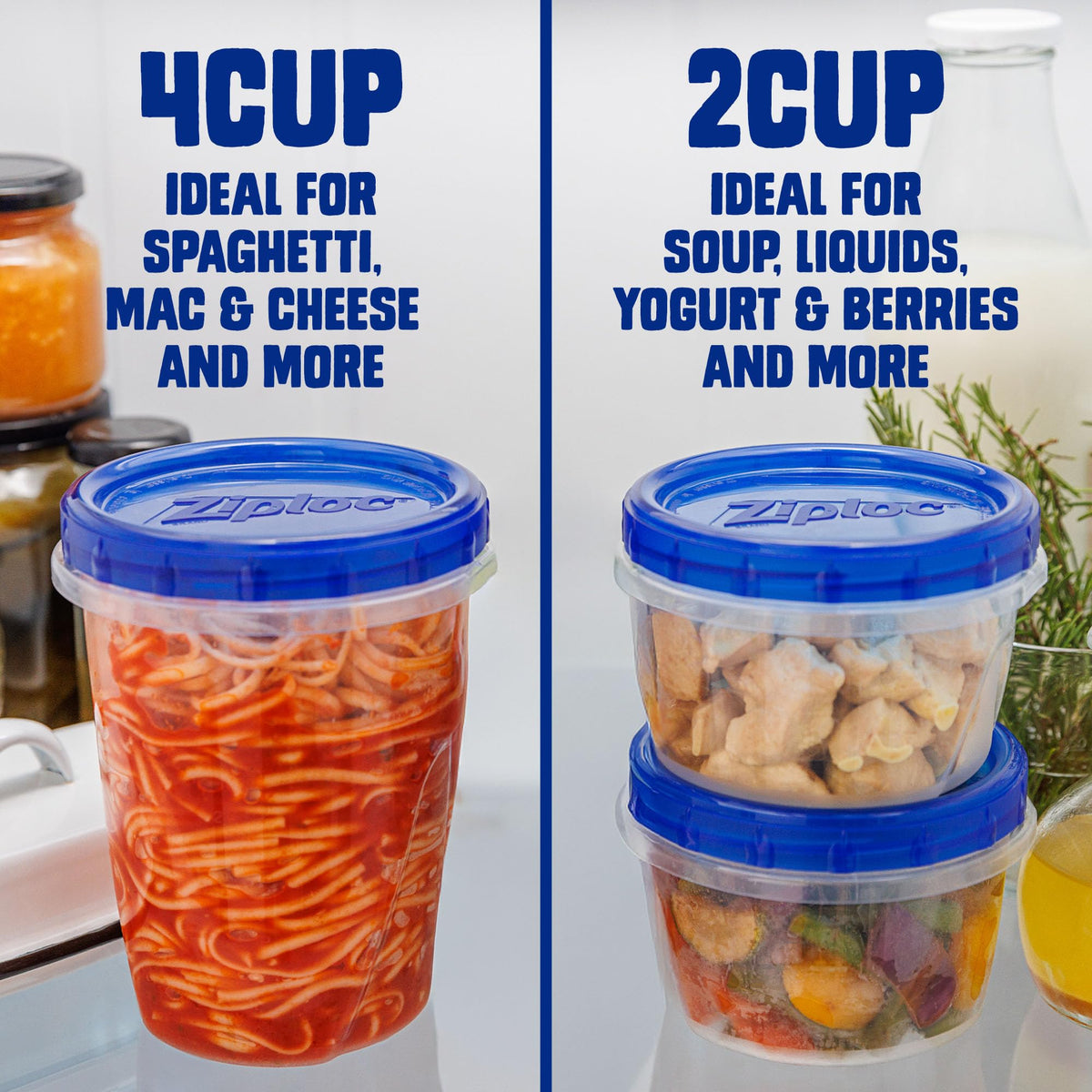 Ziploc Twist 'n Loc easy-open grip lid maintains form after reuse.