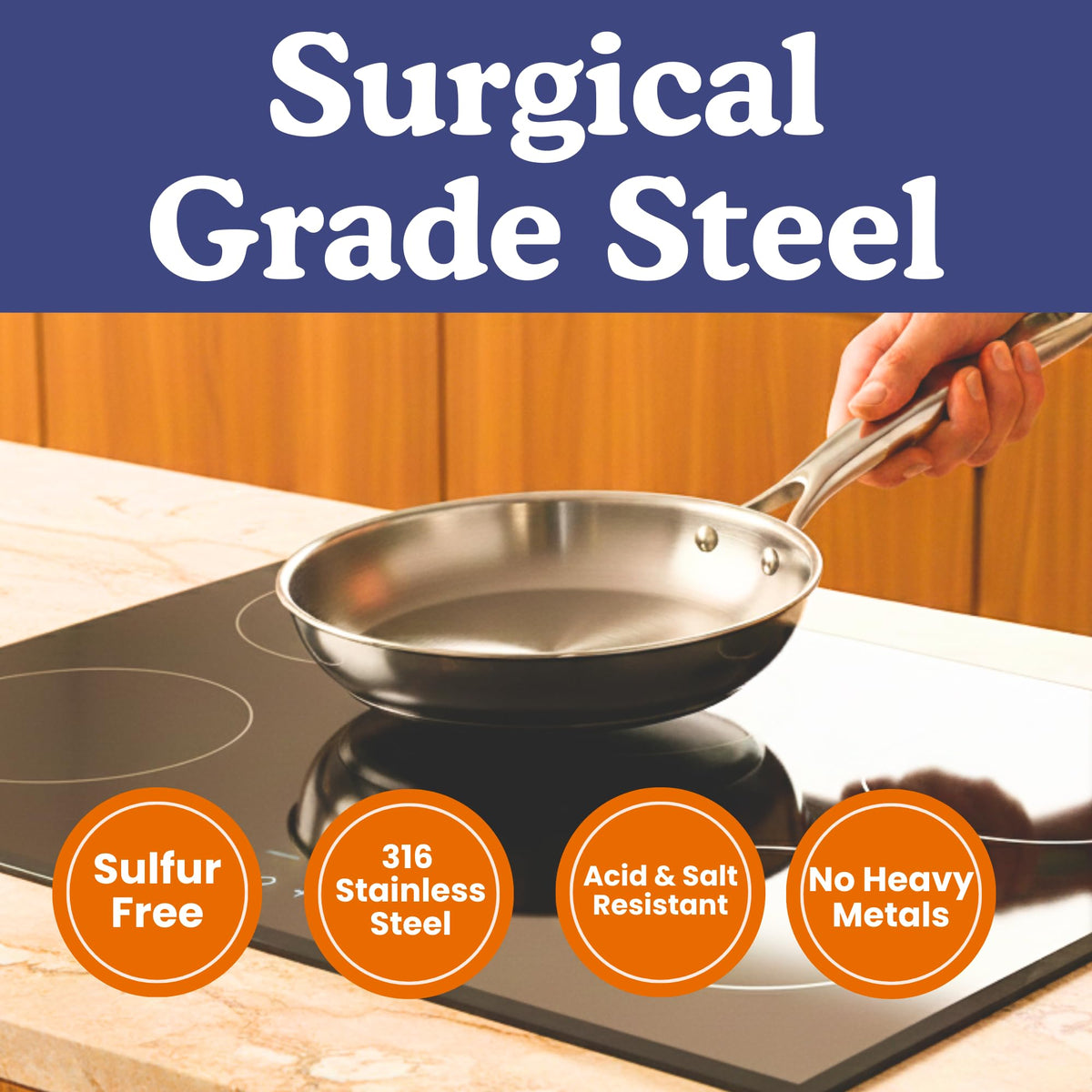 Ziruma fully clad tri-ply construction for even heat distribution