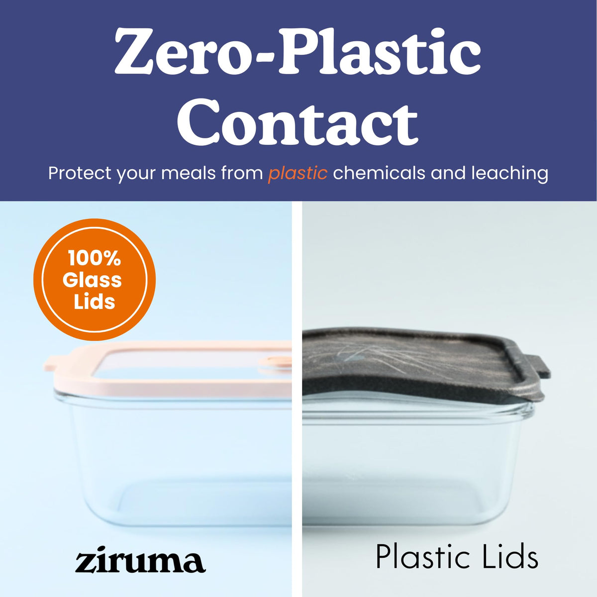 Ziruma 35oz glass container with airtight lid, great for larger portions.