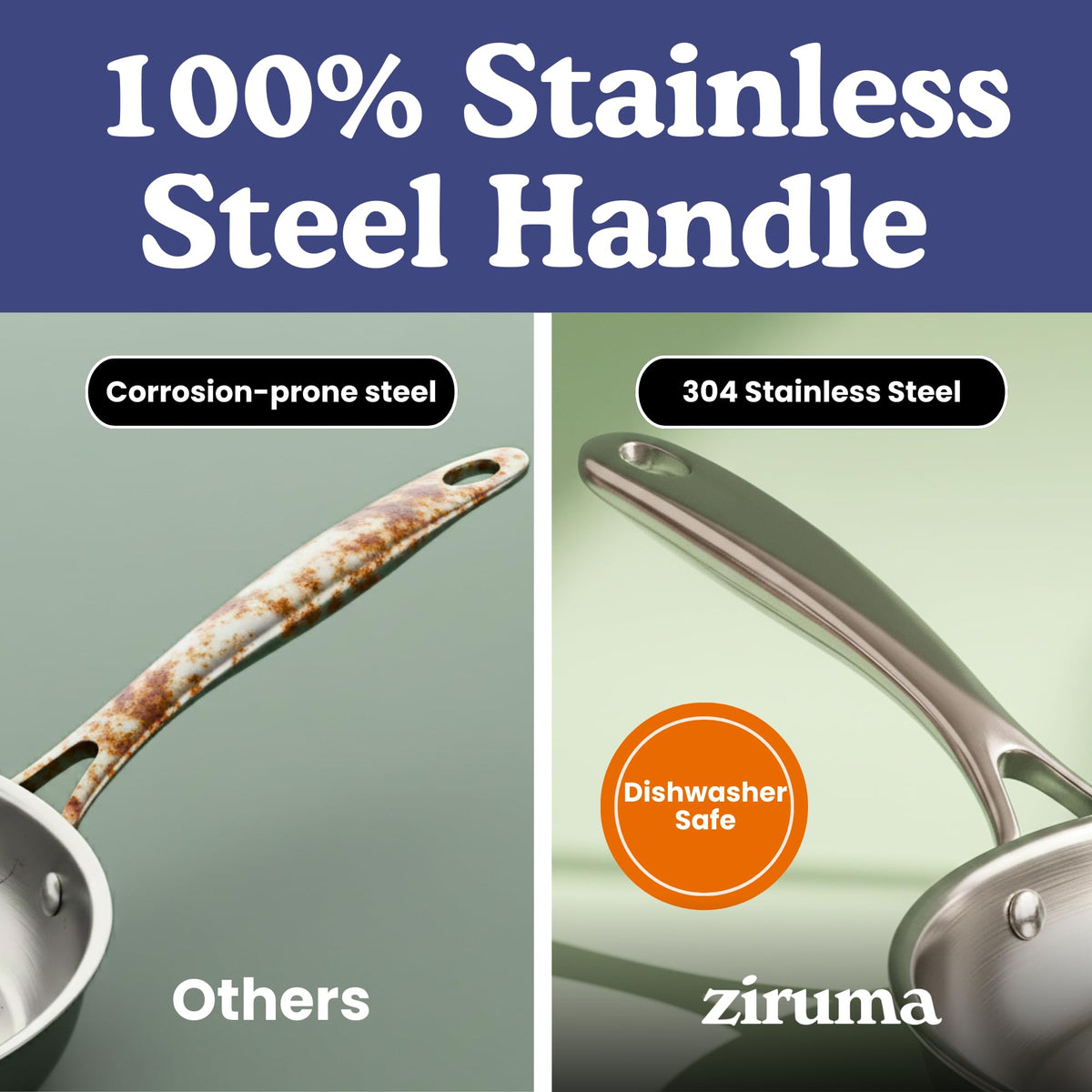 Ziruma oven-safe pan withstands up to 500°F for versatile cooking.