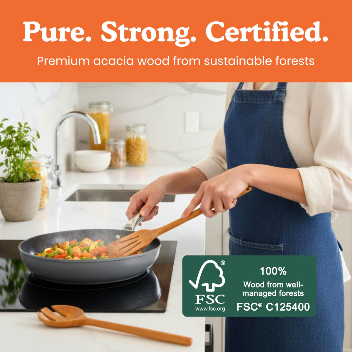 Ziruma slotted wooden spoon for draining without staining.