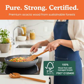 Ziruma slotted wooden spoon for draining without staining.