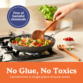 Ziruma wooden ladle full-size highlights easy scooping for soups.