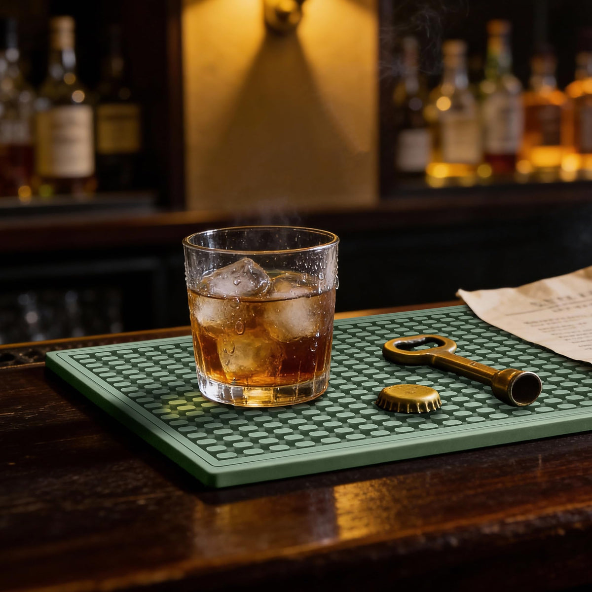 ZJWZLG Bar Mat Small two-pack showing versatile placement in a small bar area.