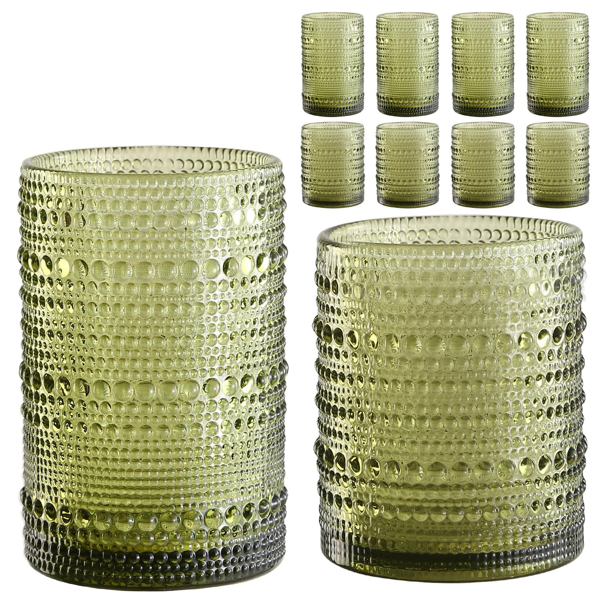 ZMOWIPDL vintage hobnail 12oz front view highlights green glass and comfortable grip